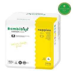 Bambiboo Cottonwear Jednorazowe pieluszki z bawełną organiczną dla dzieci rozmiar 4 (9-14 kg) 24 szt.