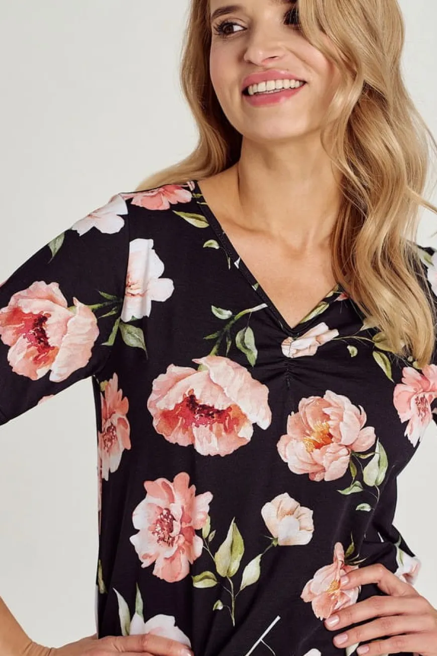 Bawełniana koszula nocna w kwiaty - Peony | Taro 3134