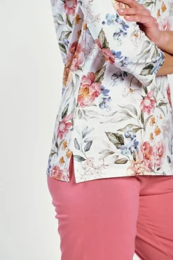 Bawełniana piżama damska 7/8 biała-kwiaty Louise | Taro 3247