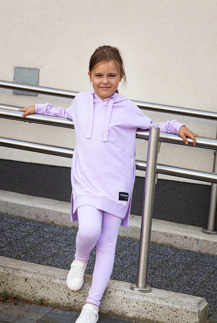 Bluza dziewczęca z kapturem z asymetrycznym dołem Little Eva/Lilac - Wualaa by dolce sonno