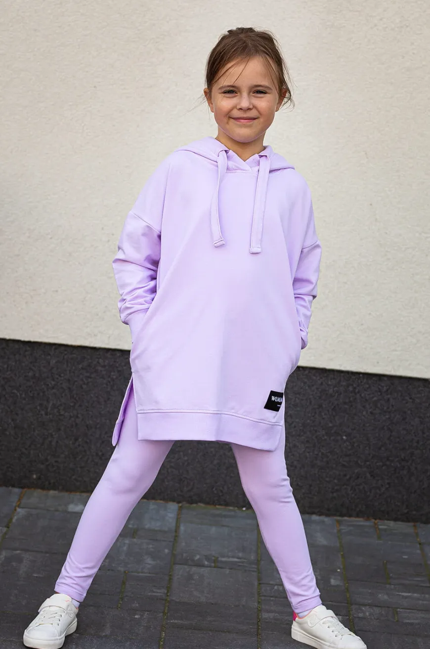Bluza dziewczęca z kapturem z asymetrycznym dołem Little Eva/Lilac - Wualaa by dolce sonno