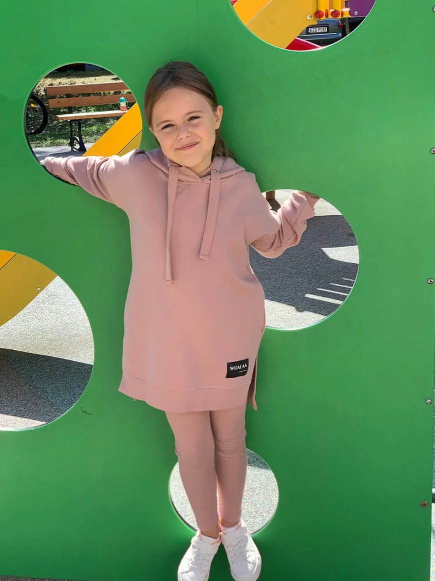 Bluza dziewczęca z kapturem z asymetrycznym dołem Little Eva/Blush - Wualaa by dolce sonno