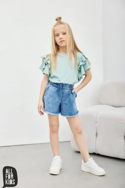 Bluzka dziewczęca z falbanami miętowa - All for Kids