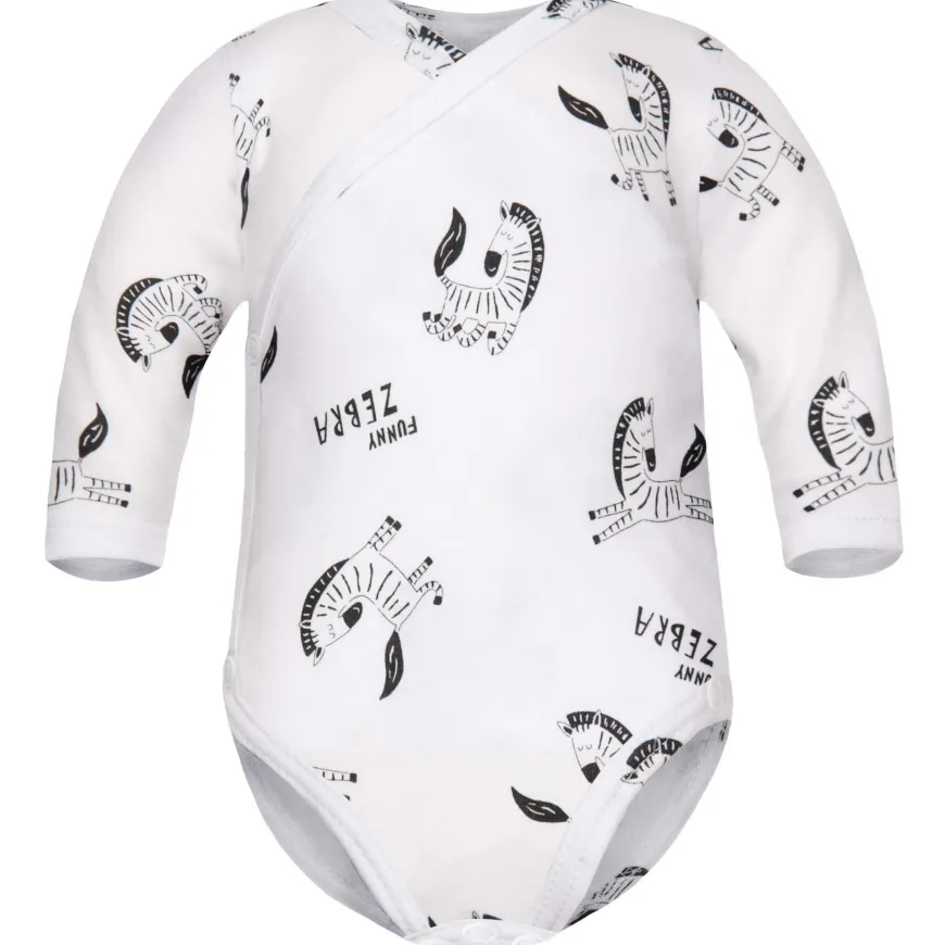 Body kopertowe niemowlęce z długim rękawem Funny Zebra Biel - Dolce Sonno