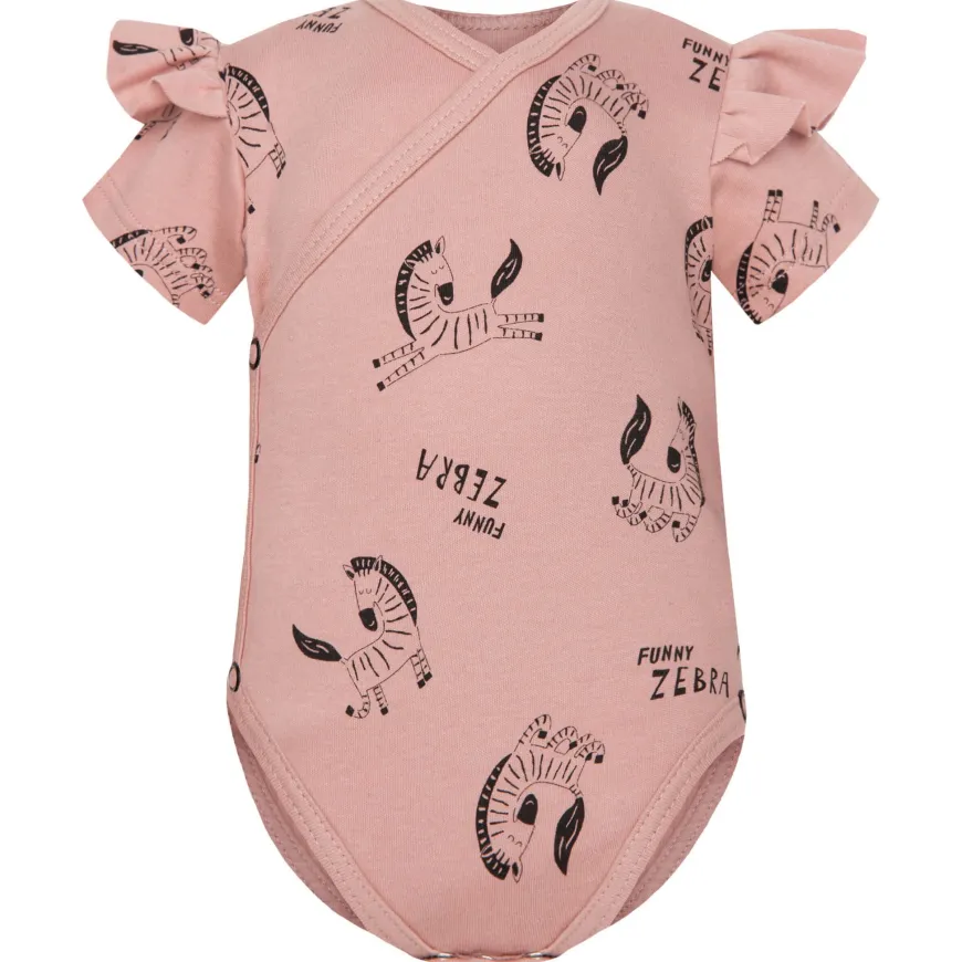 Body kopertowe niemowlęce z krótkim rękawem Funny Zebra Blush - Dolce Sonno