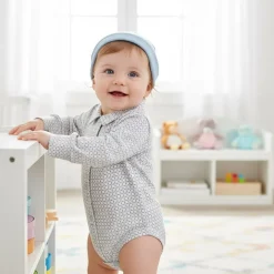 Body koszulowe z kołnierzykiem dla dzieci Chic/szara kratka - Dolce Sonno