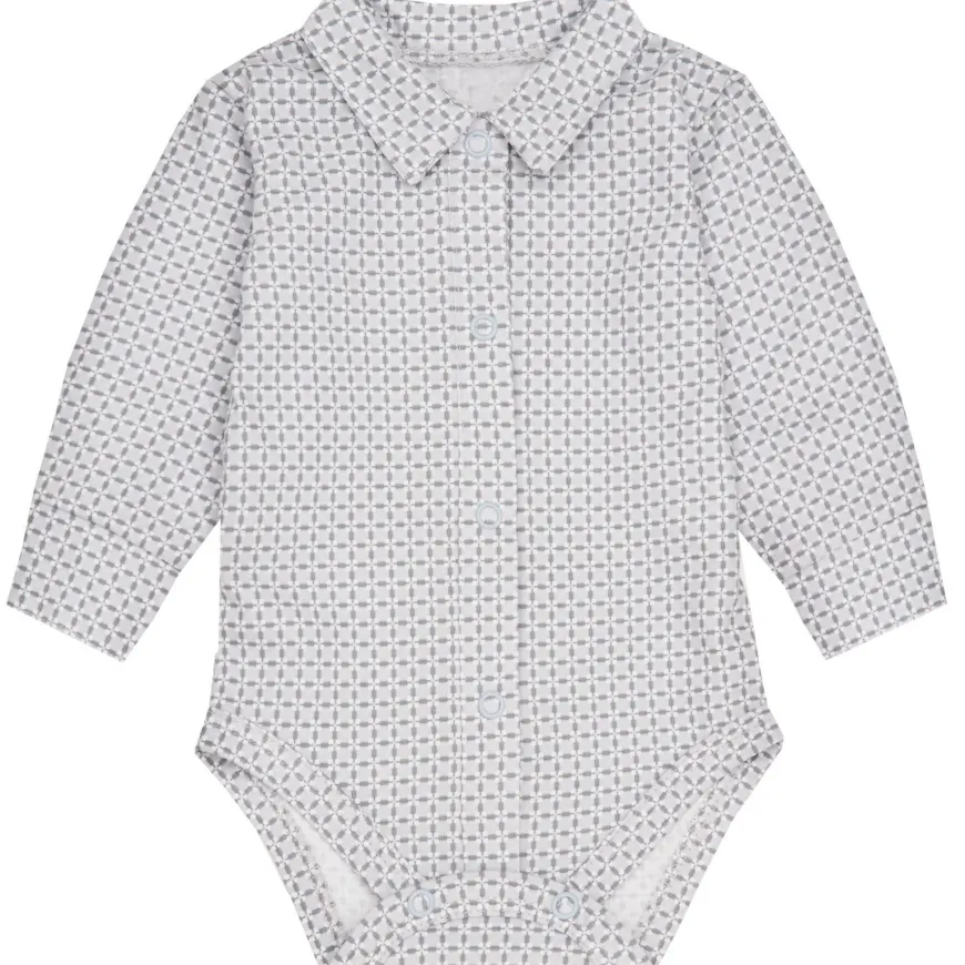 Body koszulowe z kołnierzykiem dla dzieci Chic/szara kratka - Dolce Sonno