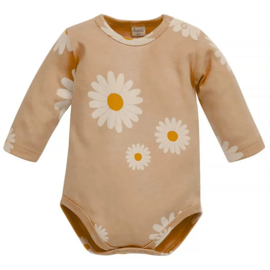 Body z długim rękawem beżowe w stokrotki - Daisy | Pinokio