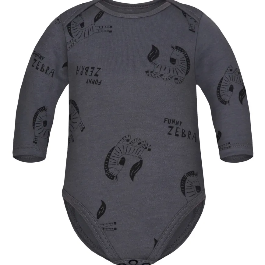 Body z długim rękawem dla dzieci Funny Zebra Grafit - Dolce Sonno