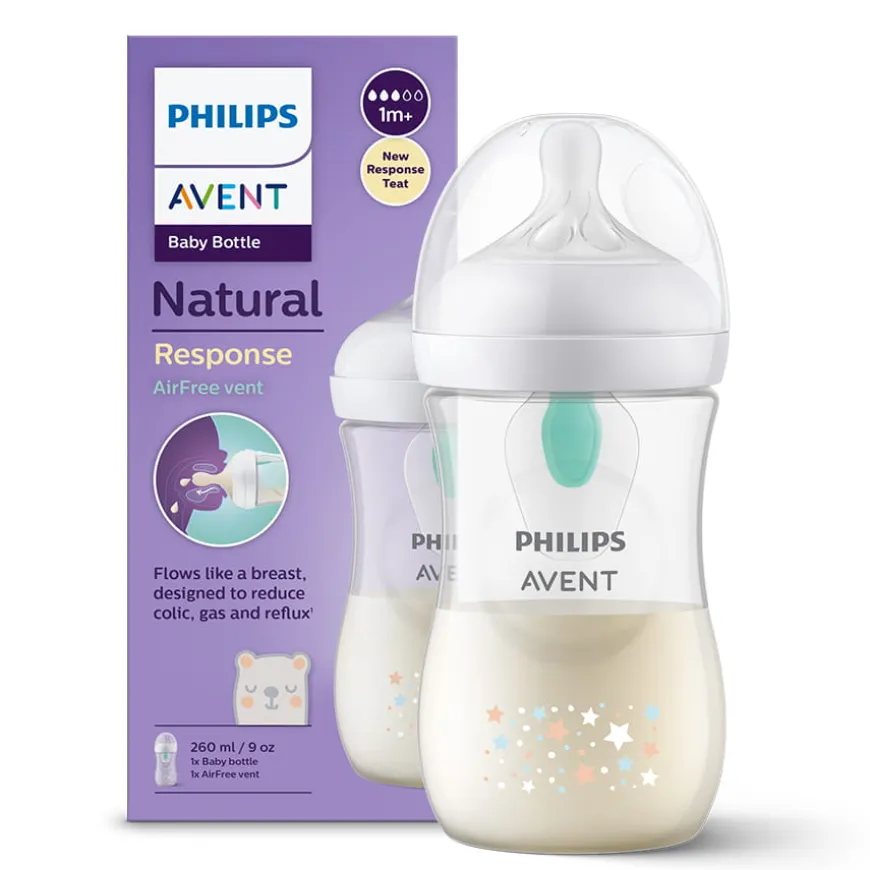 Butelka do karmienia, antykolkowa Philips Avent Natural Responsywna Dekor 260ml + smoczek 1m+