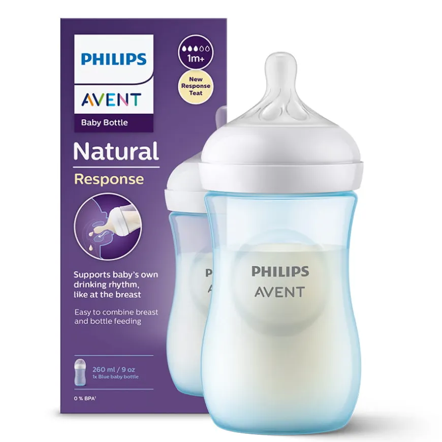 Butelka do karmienia Philips Avent Natural Responsywna 260ml - Niebieska ze smoczkiem 1m+