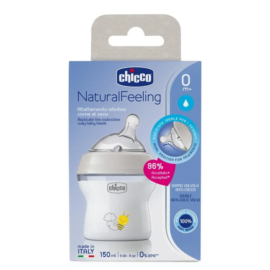 Butelka Natural Feeling plastikowa Chicco do karmienia od pierwszych dni życia 150ml nautralna