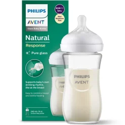 Butelka responsywna Avent natural szklana 240ml + smoczek 1m+