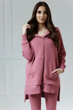 Comfort & Luxury -  Długa bluza na ekspres z kapturem Layla Malaga
