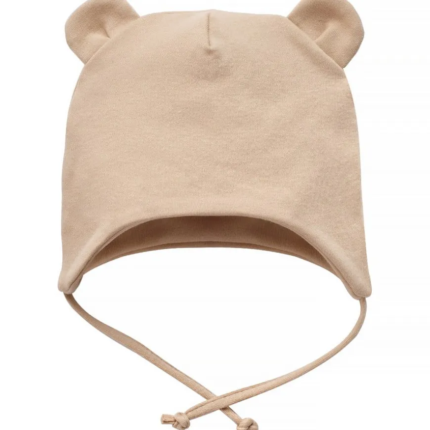 Czapka bawełniana dla niemowląt wiazana pod szyją z uszami misia Beige - Lovely Day | Pinokio