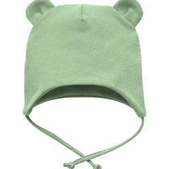 Czapka bawełniana dla niemowląt wiązana pod szyją z uszami misia Green - Lovely Day | Pinokio