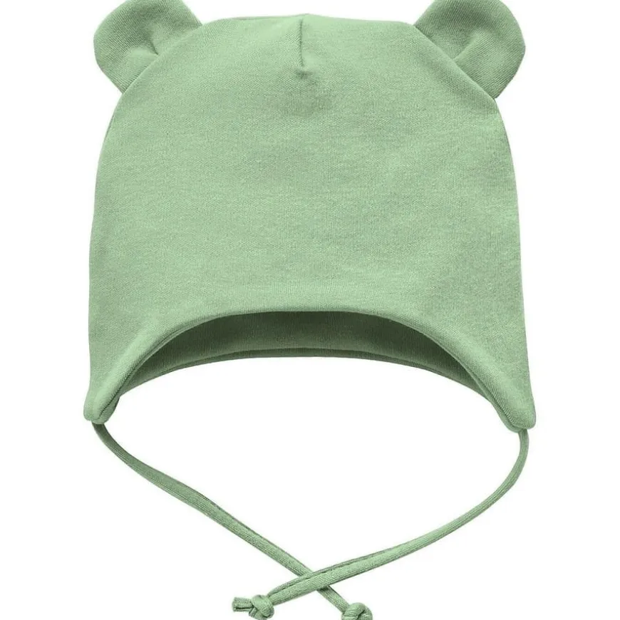Czapka bawełniana dla niemowląt wiązana pod szyją z uszami misia Green - Lovely Day | Pinokio