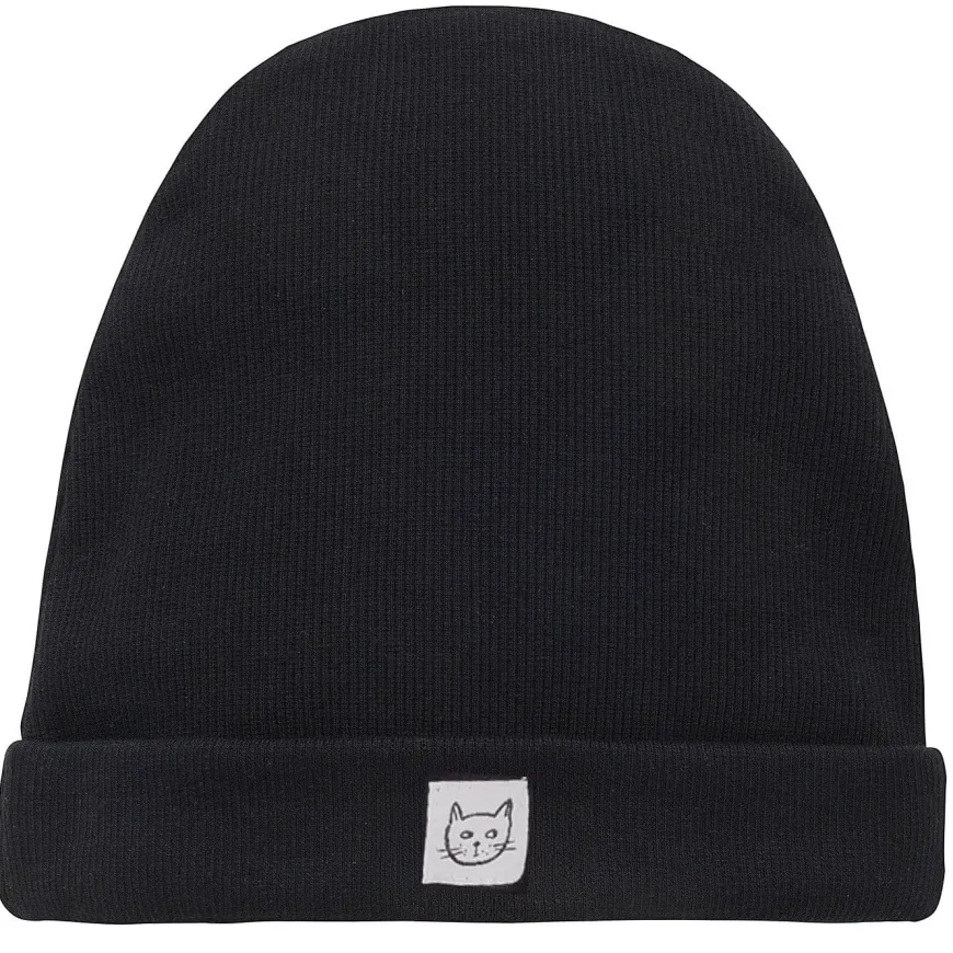 Czarna czapka dziecięca beanie z prążkowanej bawełny - Tres Bien Pinokio