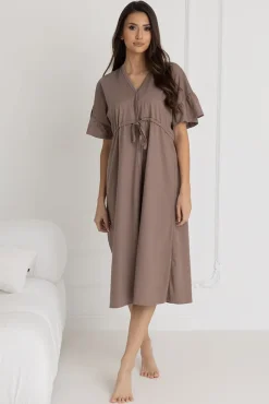 Długa koszula nocna ciążowa i do karmienia Astrid / Taupe - Dolce Sonno