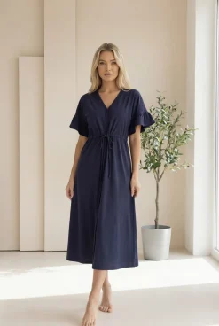 Długa koszula nocna ciążowa i do karmienia Astrid/ Deep Blue - Dolce Sonno