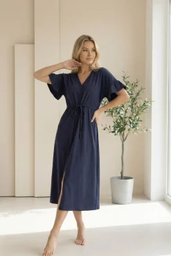 Długa koszula nocna ciążowa i do karmienia Astrid/ Deep Blue - Dolce Sonno
