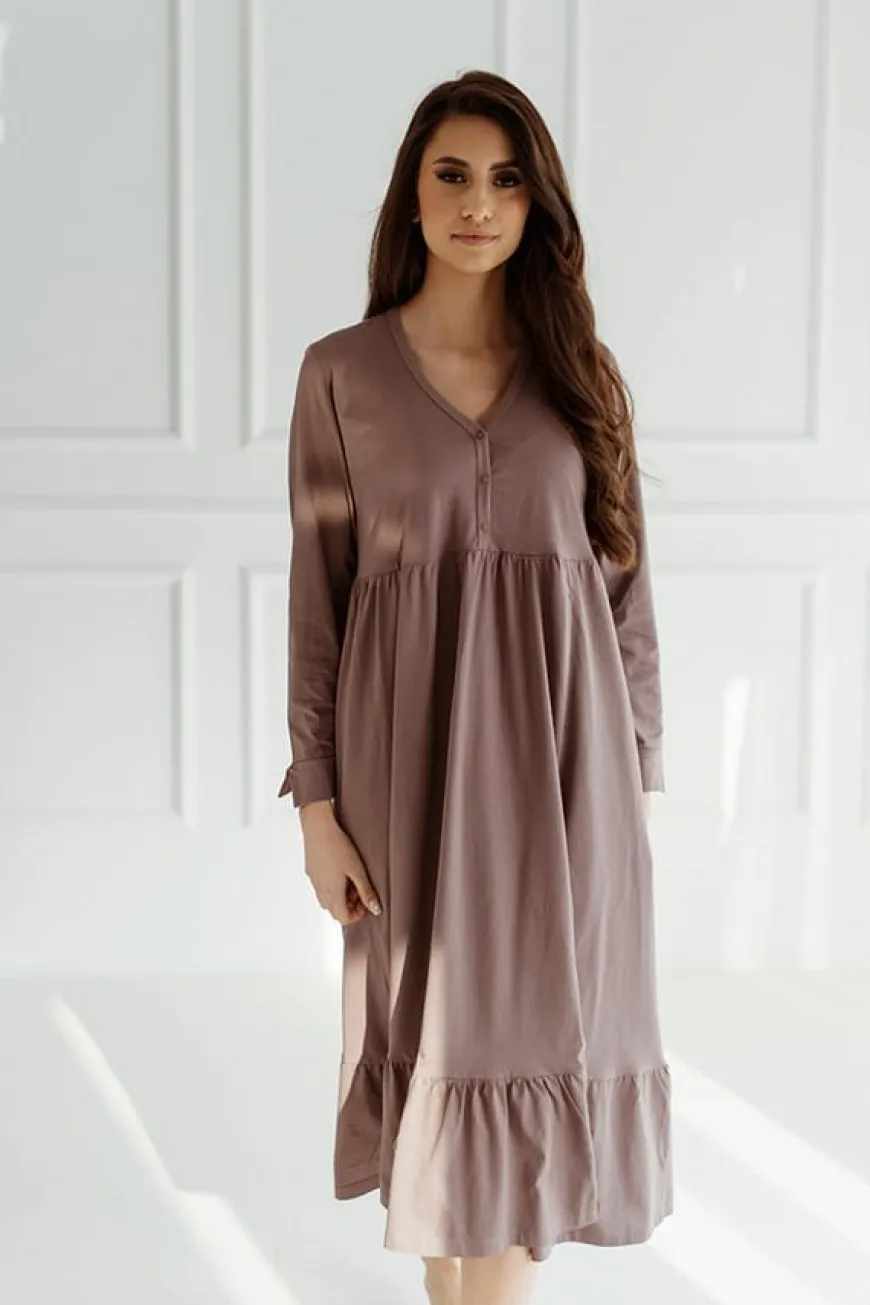 Długa koszula nocna damska Ina/ Taupe - Dolce Sonno
