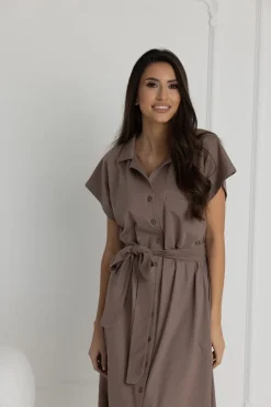 Długa koszula nocna na guziki Ingrid/ Taupe - Dolce Sonno