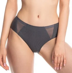 Figi damskie "Laser Cut" w delikatny prążek - Szare | Lama 5022