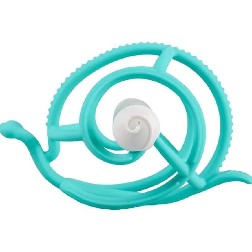 Gryzak silikonowy z grzechotką ślimak teal | Mombella 00604