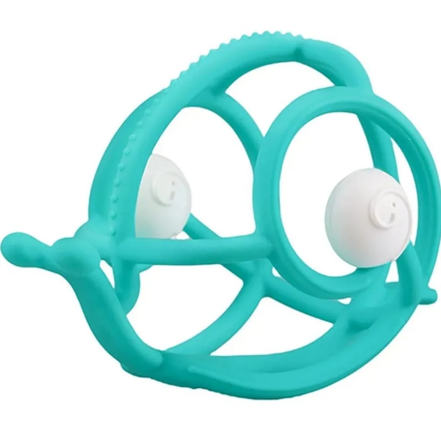 Gryzak silikonowy z grzechotką ślimak teal | Mombella 00604