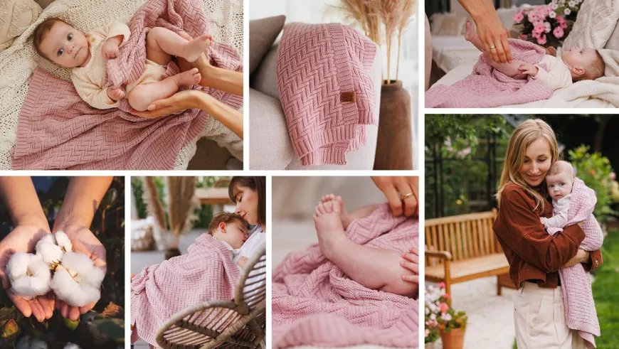 Kocyk niemowlęcy 100% Bawełna organiczna - różowy | Babyono 1647/01
