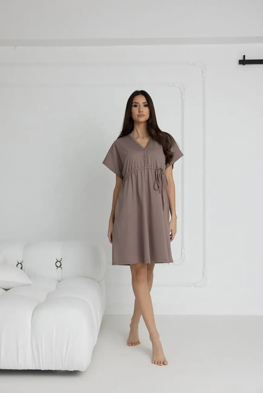 Koszula nocna ciążowa i do karmienia Rebeca / Taupe - Dolce Sonno