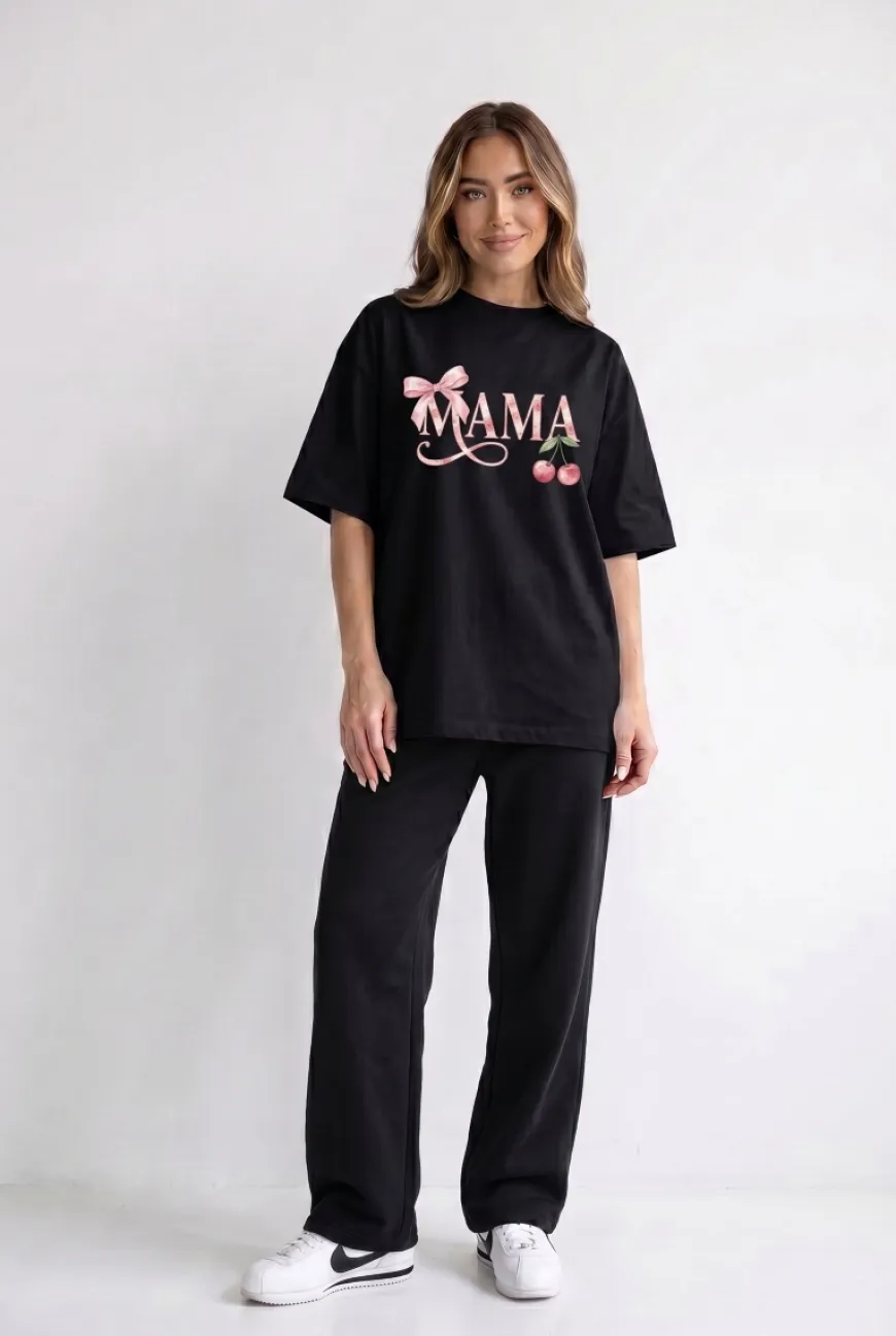 Koszulka Oversize Mama Cherry Black – Dolce Sonno
