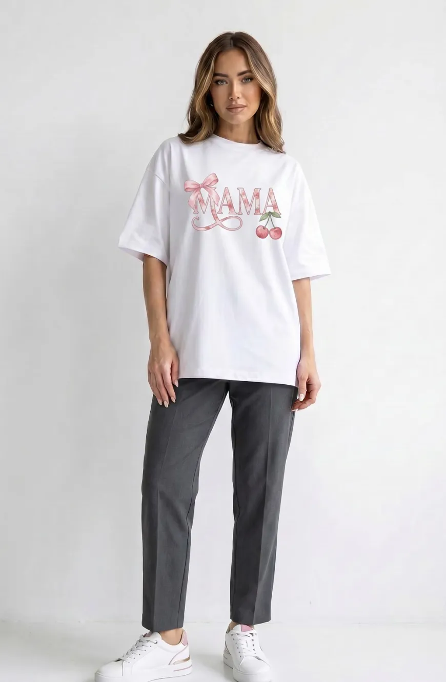 Koszulka Oversize Mama Cherry White – Dolce Sonno