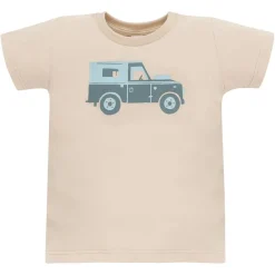 Koszulka z krótkim rękawem T-shirt dziecięcy beżowy z autkiem - Safari Pinokio