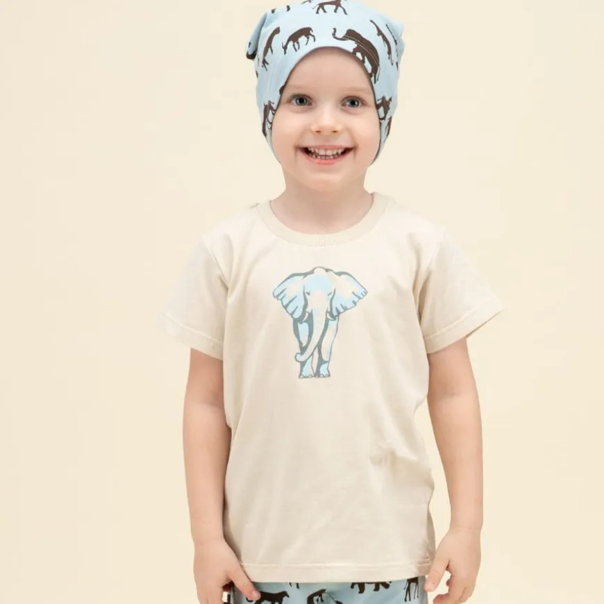 Koszulka z krótkim rękawem T-shirt dziecięcy beżowy ze słoniem - Safari Pinokio