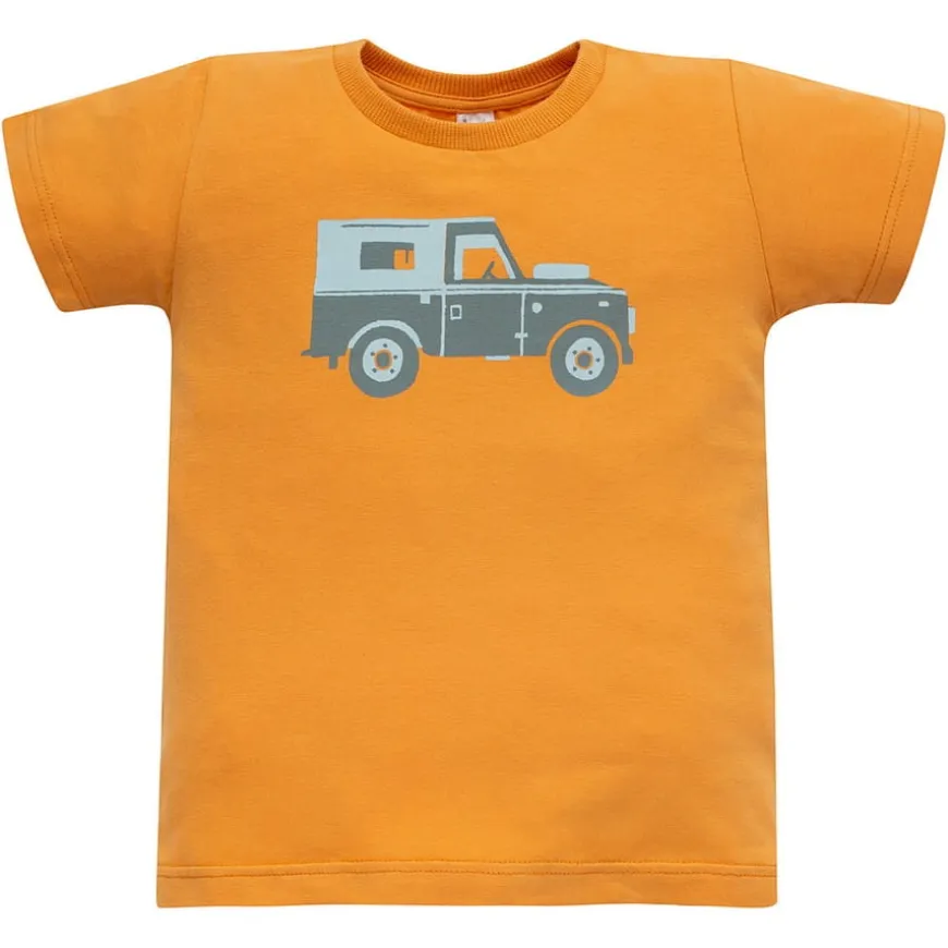 Koszulka z krótkim rękawem T-shirt dziecięcy miodowy z autkiem - Safari Pinokio