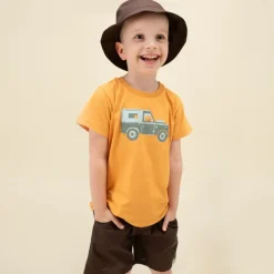 Koszulka z krótkim rękawem T-shirt dziecięcy miodowy z autkiem - Safari Pinokio