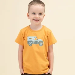 Koszulka z krótkim rękawem T-shirt dziecięcy miodowy z autkiem - Safari Pinokio