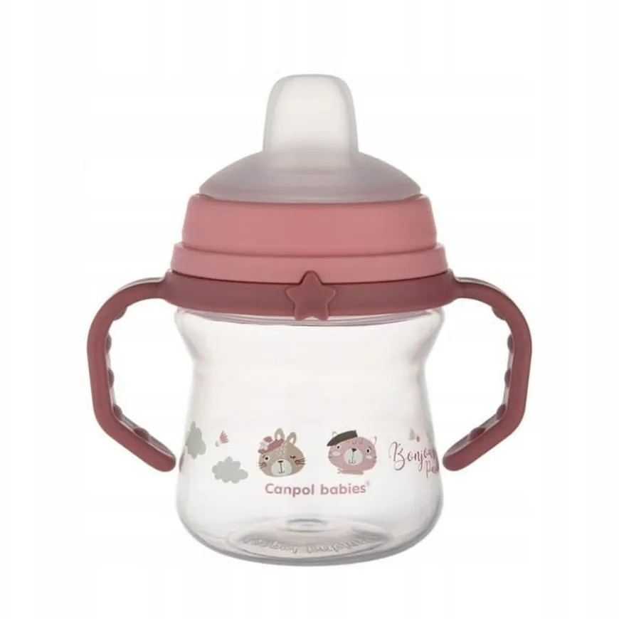 Kubek niekapek z silikonowym ustnikiem 150ml Bonjour Paris - różowy | Canpol 56/612