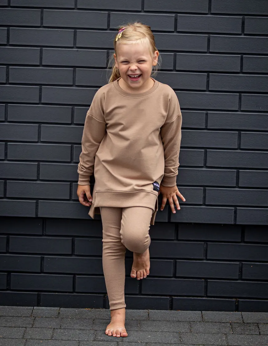 Legginsy prążkowane dla dziewczynki Poppy/Kawa - Dolce Sonno