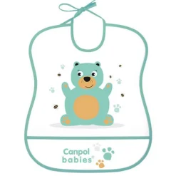 Śliniak plastikowy miękki z kieszonką - mint bear | Canpol 2/919