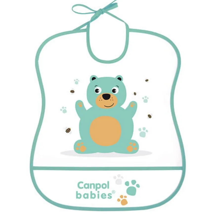 Śliniak plastikowy miękki z kieszonką - mint bear | Canpol 2/919