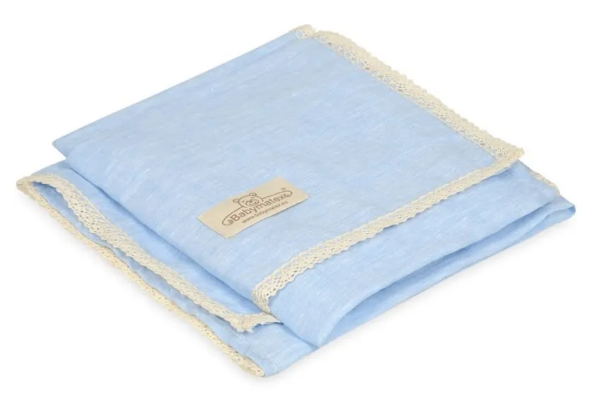 Lniany kocyk niemowlęcy "Linen" błękitny | BabyMatex