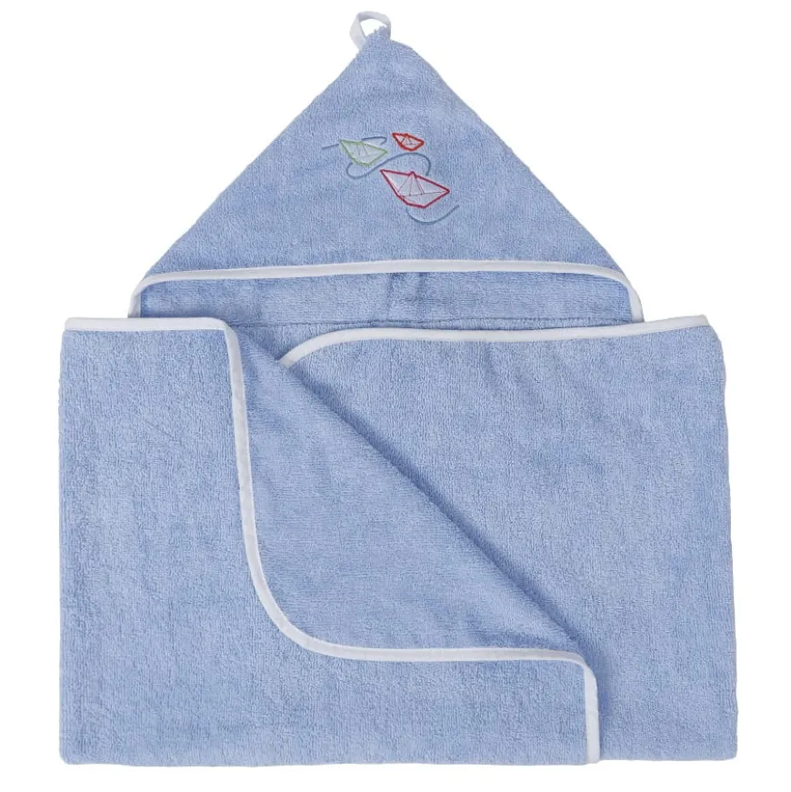 Niebieskie okrycie kąpielowe 70x140 ręcznik z kapturkiem MAXI JUNIOR | BabyMatex