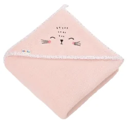 Okrycie kąpielowe ręcznik z kapturkiem frotte 100x100 cm Kotek róż Akuku