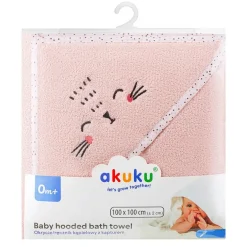 Okrycie kąpielowe ręcznik z kapturkiem frotte 100x100 cm Kotek róż Akuku