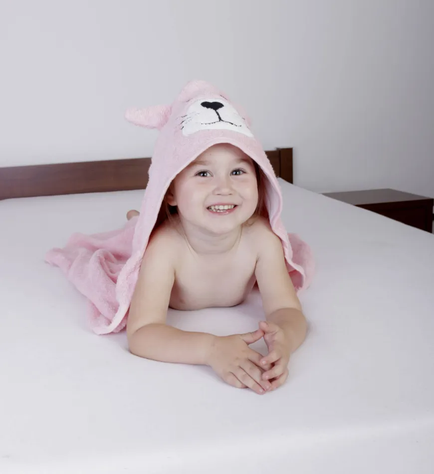 Okrycie kąpielowe 80x80, ręcznik z kapturkiem dla niemowląt Jimmy różowe - Baby Matex