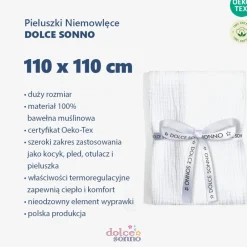 Otulacz, pieluszka muślinowa Double Gauze 110x110cm - Biel | Dolce Sonno