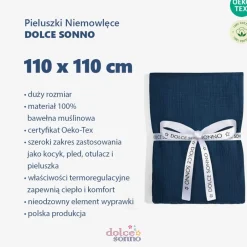 Otulacz, pieluszka muślinowa Double Gauze 110x110cm - Granat | Dolce Sonno